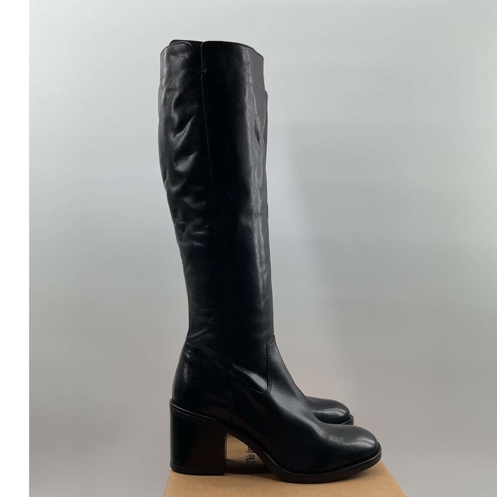 Clarks Womens Black Leather Tall Knee High Block Heel Boots 261718314040  6.5